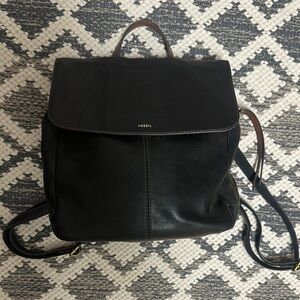 Fossil Black Leather Backpack with Adjustable Straps